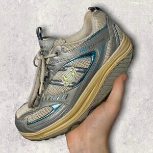 Vintage Y2K Skechers Shape up Walking Shoes Womens 7 Grey Metallic Blue